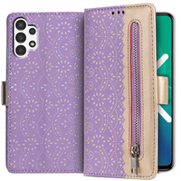 Etui z klapką do Samsung Galaxy A13 4G, Wallet Pocket Zipper Lace, fioletowe