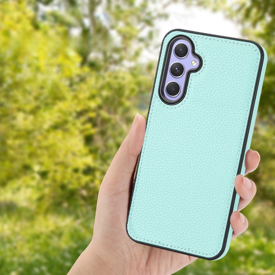 Etui skórzane do Samsung Galaxy A25 5G, Obudowa Lychee leather Case, niebieskie + Szkło 9H