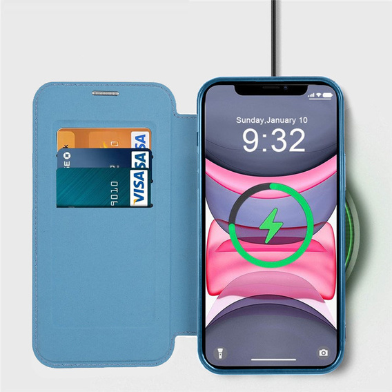 Etui z klapką do iPhone 15 Pro, RFID Wallet MagSafe z ochroną aparatu, niebieskie