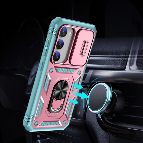 Etui pancerne do Samsung Galaxy S23, CamShield Slide, różowe / zielone