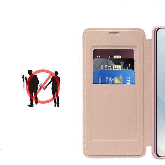 Etui z klapką do Samsung Galaxy S25 Edge, RFID Wallet MagSafe z ochroną aparatu, różowe