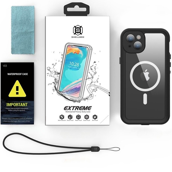 Etui Wodoodporne IP68 do iPhone 15 Plus, SHELLBOX MagSafe, czarne