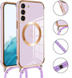 Etui do Samsung Galaxy S21 FE, Electro Heart MagSafe, fioletowe + Szkło na ekran + Smycz