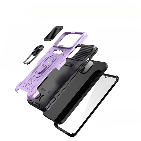 Etui Shockproof do iPhone 11, z osłoną na aparat i podstawką, fioletowe