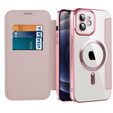 Etui z klapką do iPhone 12, RFID Wallet MagSafe z ochroną aparatu, różowe