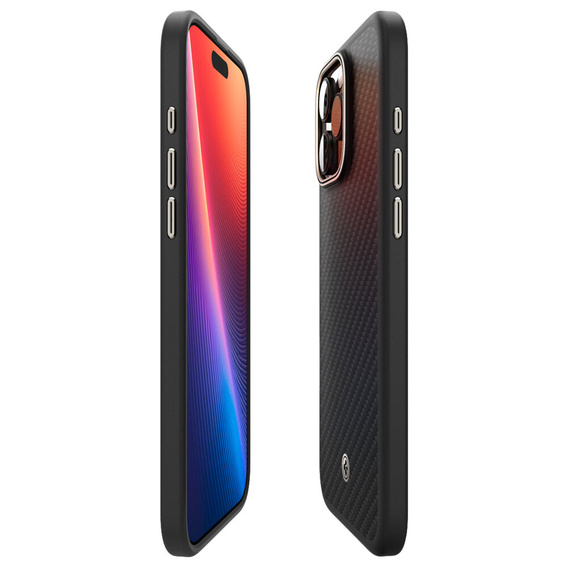 Etui Spigen do iPhone 16 Pro Max, Enzo Aramid MagSafe, carbon czarne + Szkło Hartowane 9H
