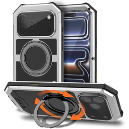 Etui pancerne do iPhone 17 Pro Max, R-JUST, do MagSafe, z podstawką, srebrne