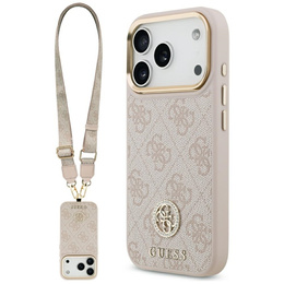 Etui GUESS do iPhone 17 Pro, 4G Strass Logo, do MagSafe, z paskiem, różowe