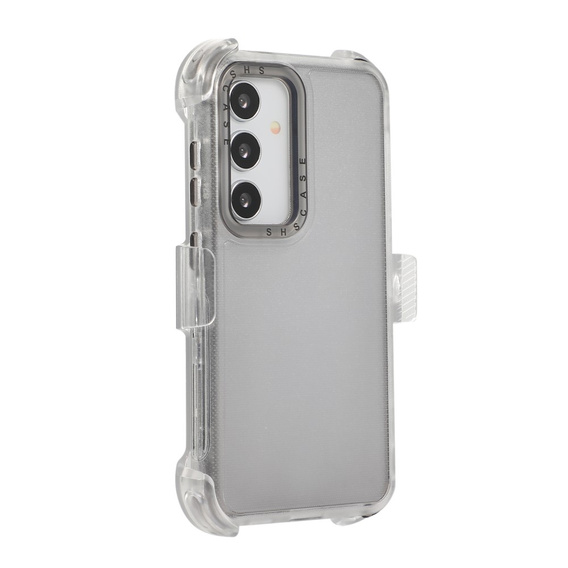 Pancerne Etui do Samsung Galaxy S24, Belt Clip, z klipsem, przezroczyste / czarne