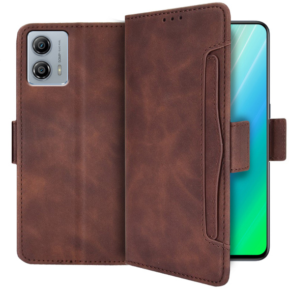 Etui z klapką do Motorola Moto G53 5G, Card Slot, brązowe