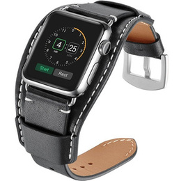 Pasek Skórzany do Apple Watch 1/2/3/4/5/6/7/8/9/10/11/SE Ultra 1/2/3 42/44/45/46/49mm, Czarny