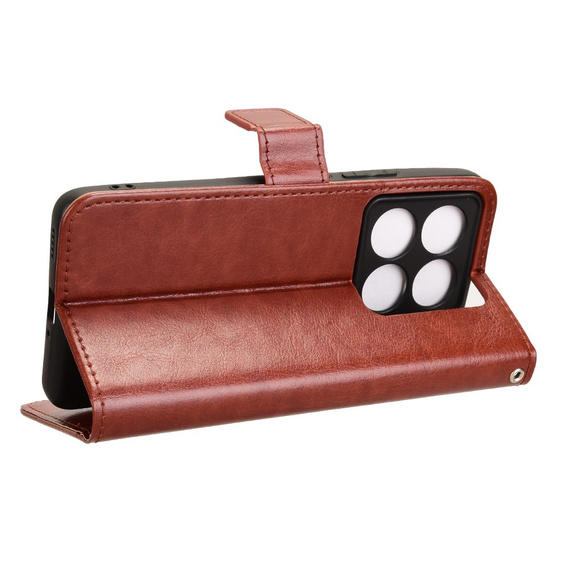 Etui z klapką do Xiaomi 14T Pro, Crazy Horse Wallet, brązowe