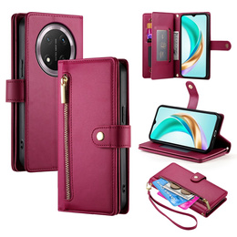 Etui z klapką do Honor Magic 7 Lite, Wallet Zipper Pocket, czerwone