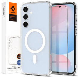 Etui z MagSafe Spigen do Samsung Galaxy S24 FE, Ultra Hybrid, przezroczyste / białe + Szkło Hartowane 9H