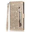 Etui z klapką do Samsung Galaxy A56 5G, Wallet Zipper Pocket Glittery, złote