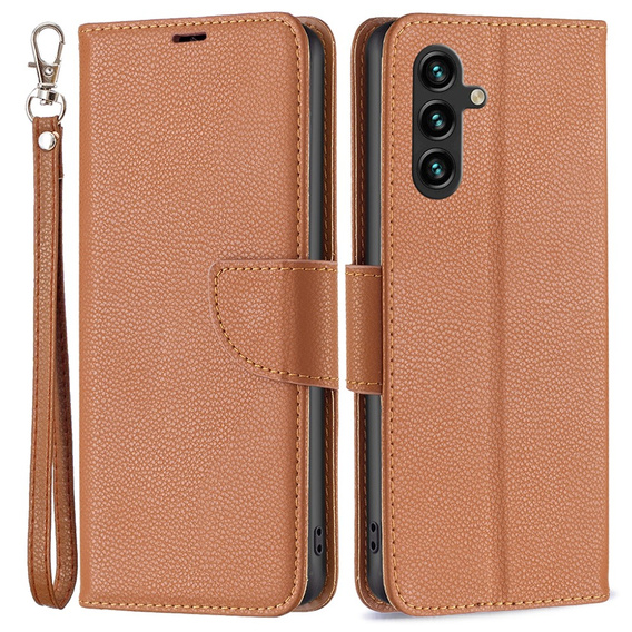 Etui z klapką do Samsung Galaxy A55 5G, Wallet Litchi Leather, brązowe