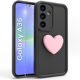Etui do Samsung Galaxy A36 5G, Silicone Heart, czarne + Szkło hartowane 9H
