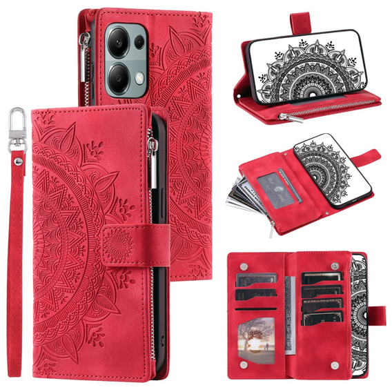Etui z klapką do Xiaomi Redmi Note 13 Pro 4G / Xiaomi Redmi Note 14S / Xiaomi Poco M6 Pro 4G, Mandala, czerwone