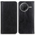 Etui z klapką do Xiaomi Poco F7 Pro / F7 Ultra – czarne, skórzane (split leather), z podstawką i kieszenią na kartę