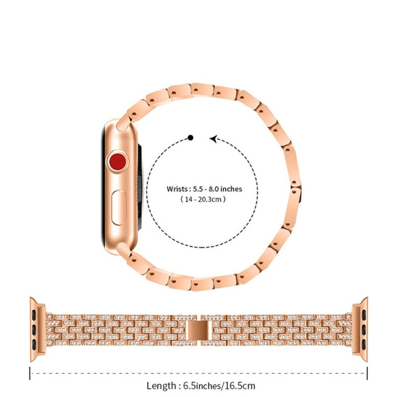 Bransoleta + Etui z Diamentami do Apple Watch 4/5/6/SE 44mm, Różowe rose gold