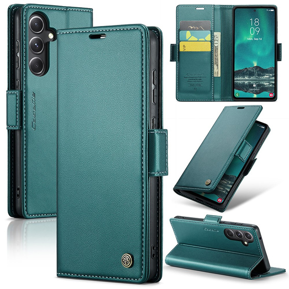 Etui z klapką do Samsung Galaxy S23 FE, CASEME Wallet, zielone + szkło 9H