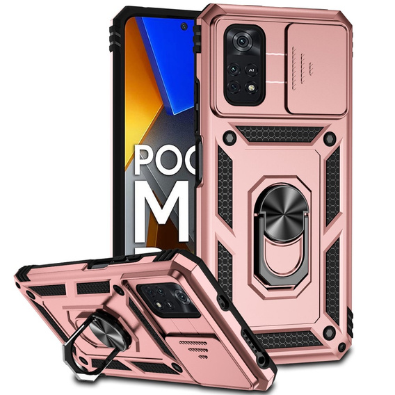 Etui pancerne do Xiaomi Poco M4 Pro 4G, CamShield Slide, różowe rose gold