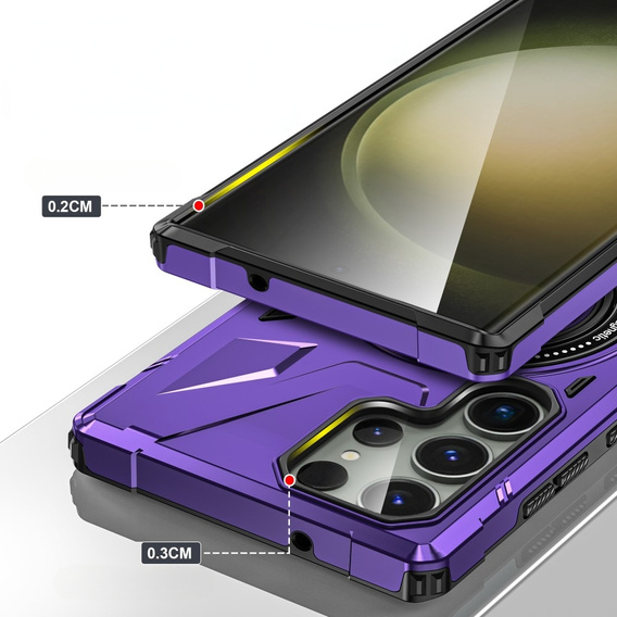 Etui do Samsung Galaxy S24 Ultra, pancerne z podstawką i blaszką do uchwytu, fioletowe
