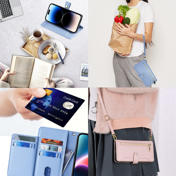 Etui z klapką do iPhone 14 Pro Max, Wallet Zipper Pocket, niebieskie