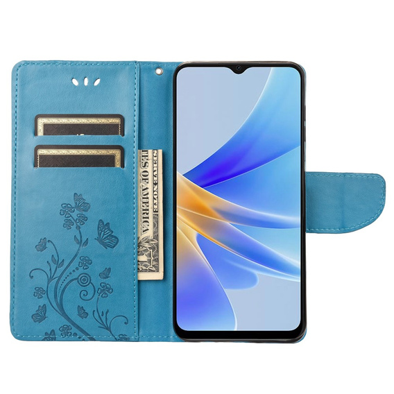 Etui z klapką do Oppo A17, Butterfly, niebieskie