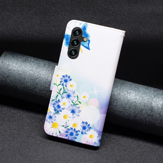 Etui z klapką do Samsung Galaxy A15, Wallet, butterfly & flowers, białe + szkło 9H