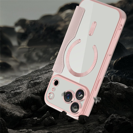 Etui z klapką do iPhone 17 Pro Max, RFID Wallet MagSafe z ochroną aparatu, różowe