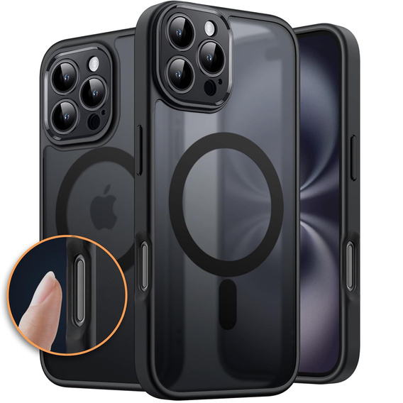 Zestaw Etui do iPhone 16 Pro, do MagSafe, ERBORD Matt Case, czarny + 3x Szkło na ekran