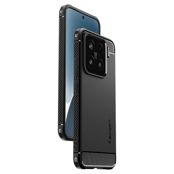 Etui Spigen do Xiaomi 15, Rugged Armor, czarne + Szkło Hartowane 9H