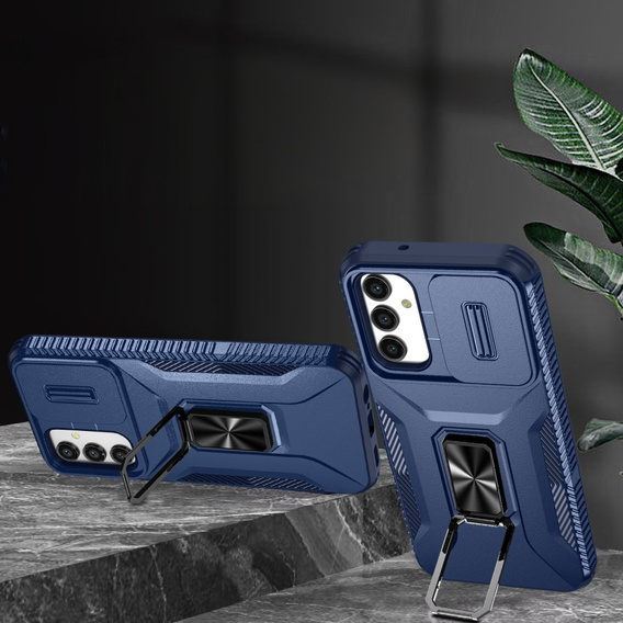 Etui do Samsung Galaxy A15, pancerne Slide Ring, niebieskie + szkło 9H