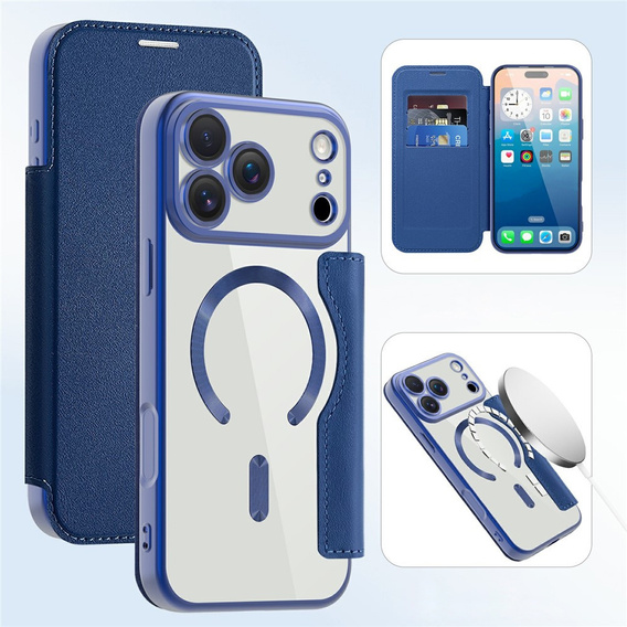 Etui z klapką do iPhone 17 Pro Max, RFID Wallet MagSafe z ochroną aparatu, granatowe
