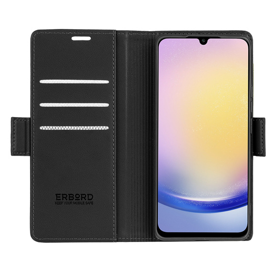 Etui do Samsung Galaxy A25 5G, ERBORD Glossy Litchi, portfel z klapką, czarne