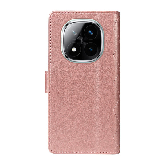 Etui z klapką do Xiaomi Redmi Note 14 Pro 5G / Xiaomi Redmi Note 14 Pro+ 5G / Xiaomi Poco X7 5G, Rhombus Crossbody Leather, różowe rose gold