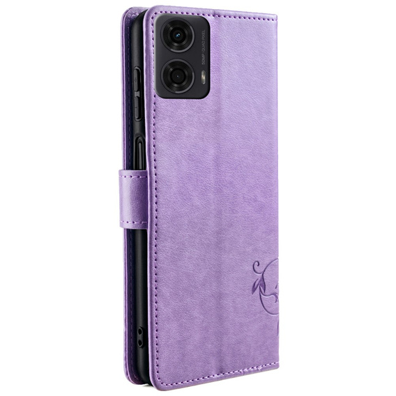 Etui z klapką do Motorola Moto E14, Butterflies, fioletowe