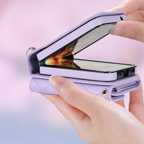 Etui skórzane Card Slots do Samsung Galaxy Z Flip7 FE / Z Flip6, fioletowe