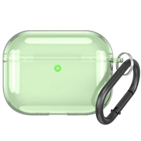 Etui silikonowe do AirPods Pro 3 z karabińczykiem, przezroczyste / zielone