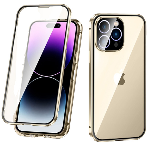 Etui do iPhone 14 Pro, Magnetic Dual Glass, złote