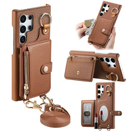 Etui do Samsung Galaxy S25 Ultra z klapką i paskiem – brązowe