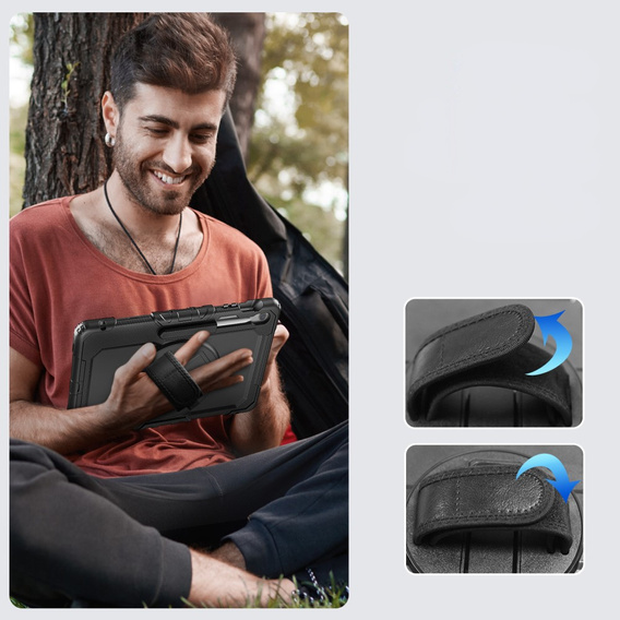 Etui do Samsung Galaxy Tab S10 FE+ (SM‑X620/X626B) – folia PET i pasek na ramię – czarne