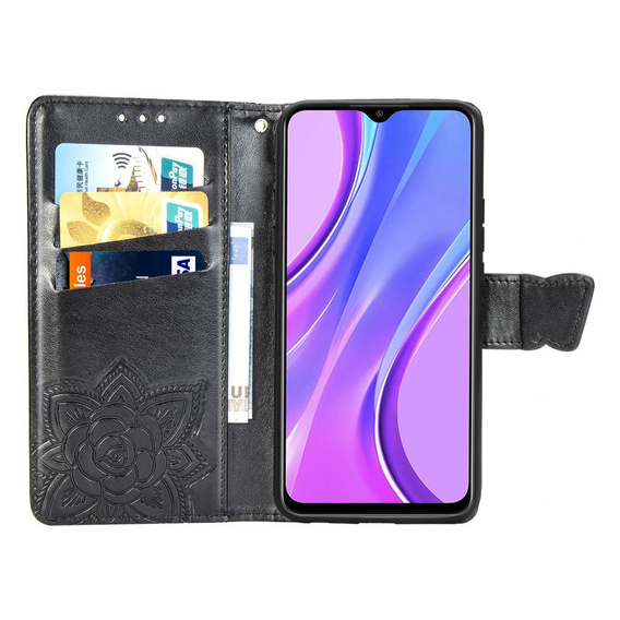 Etui z klapką do Xiaomi Redmi 9, Butterfly, czarne