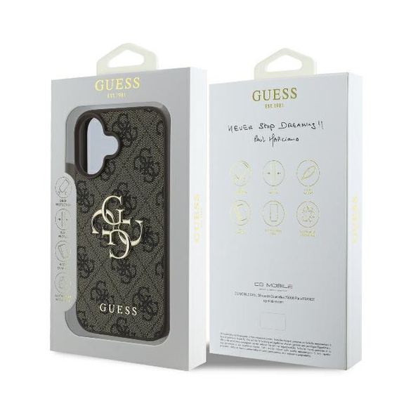Etui GUESS do iPhone 16, 4G Big Metal Logo, brązowe