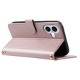 Etui z klapką do iPhone 16, Rhombus Crossbody Leather, różowe rose gold