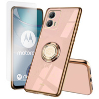 Zestaw Etui do Motorola Moto G53 5G, Electro Ring, Różowe rose gold + szkło