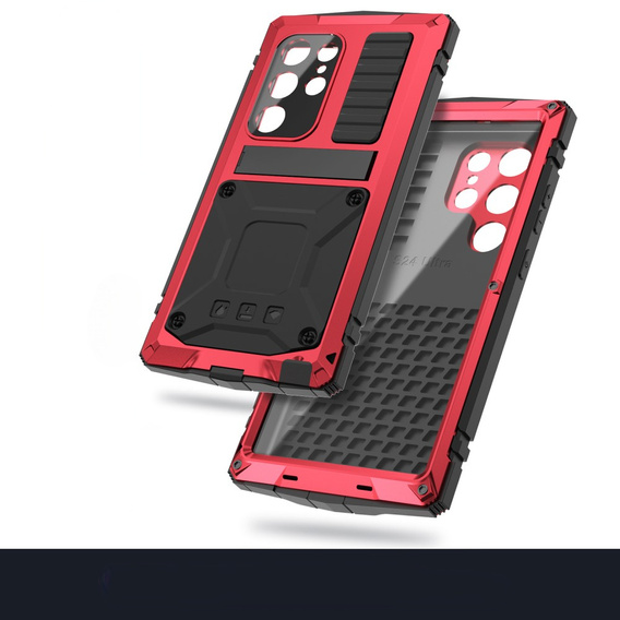 Etui pancerne do Samsung Galaxy S25 Ultra, R-JUST z podstawką pod obiektywami, czerwone