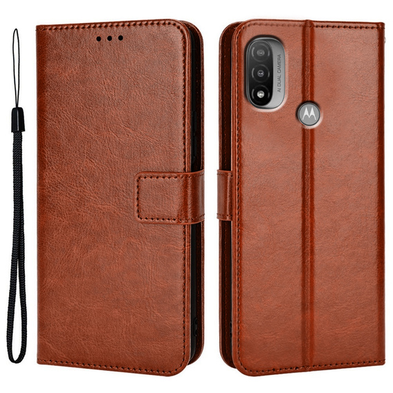 Etui z klapką do Motorola Moto E20/E30/E40, Crazy Horse Wallet, brązowe