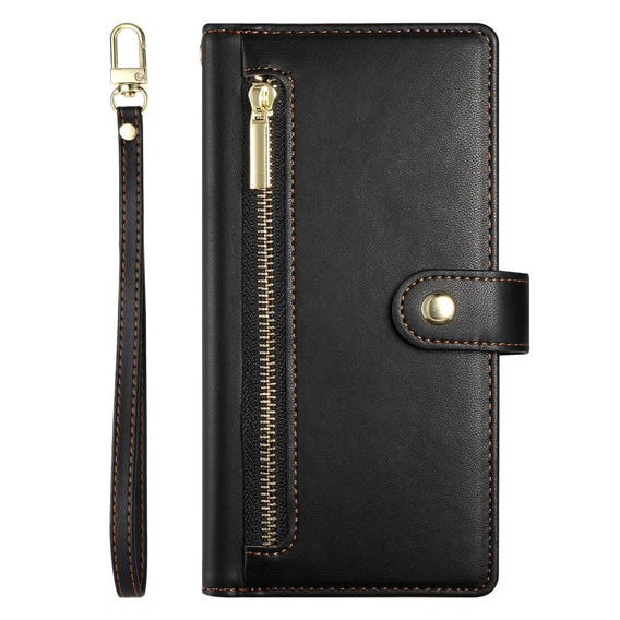 Etui z klapką do Oppo Reno 13 Pro 5G, Wallet Zipper Pocket, czarne